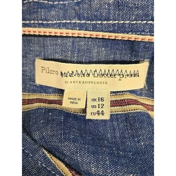 Pilcro by Anthropologie Linen Blend Belted Shift Dress Blue Stripe Women’s Sz 12 - Picture 6 of 10